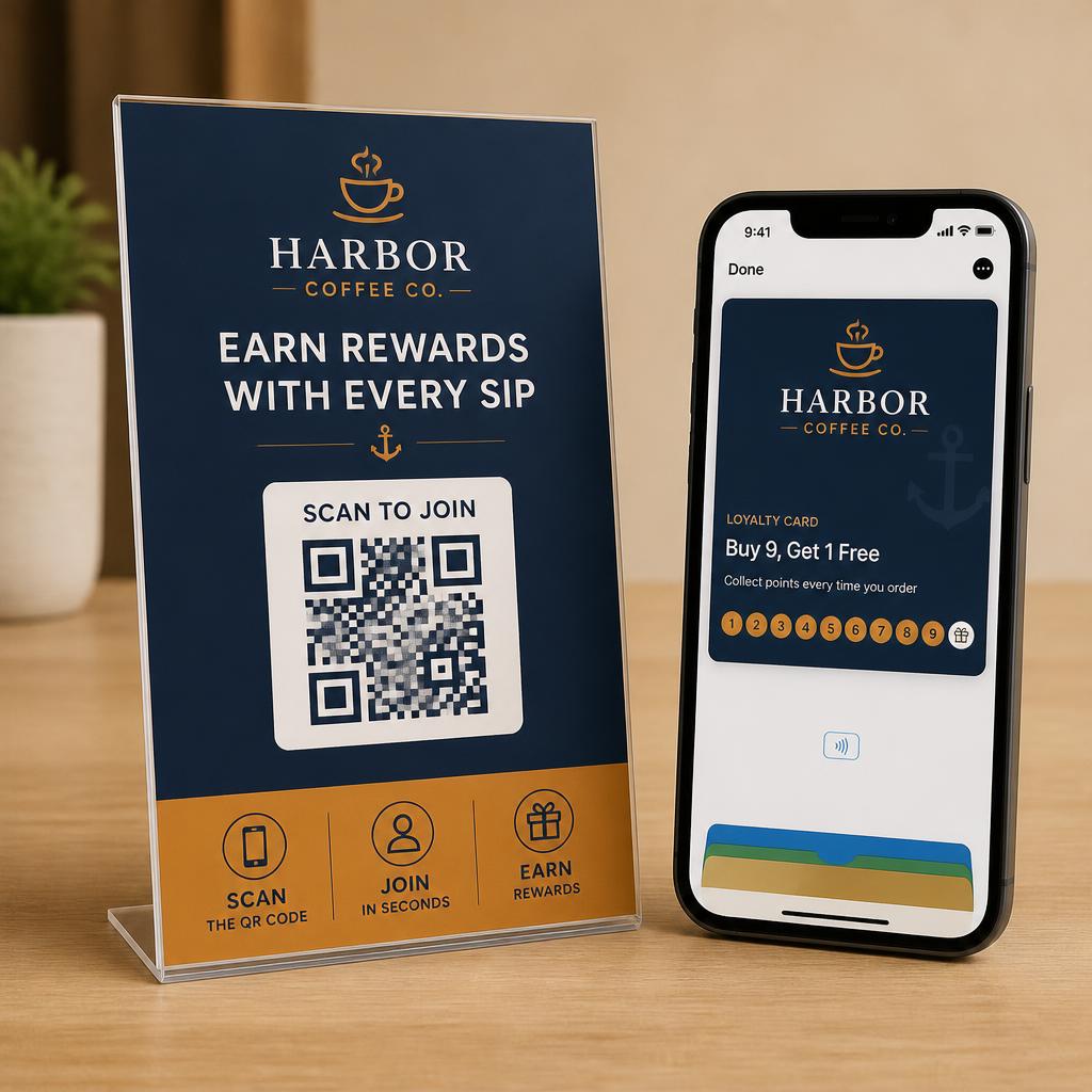 A digital stamp card saved in a phone's wallet app